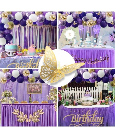 132 Pcs Purple Balloon Garland Kit Purple Latex Balloons Purple Balloon Arch Kit Purple And Gold With Gold Butterflies for We...