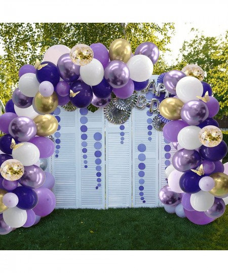 132 Pcs Purple Balloon Garland Kit Purple Latex Balloons Purple Balloon Arch Kit Purple And Gold With Gold Butterflies for We...