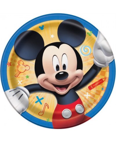 Round Dessert Paper Plates - 7" Mickey Mouse Roadster 8 Pcs $15.85 - Kids' Party Tableware