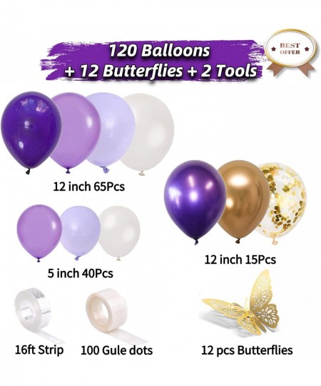 132 Pcs Purple Balloon Garland Kit Purple Latex Balloons Purple Balloon Arch Kit Purple And Gold With Gold Butterflies for We...