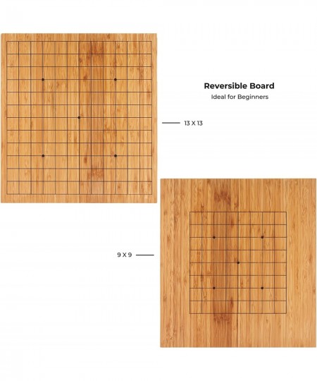 Beginner’s Go Game Set with Reversible Bamboo 13 x 13 / 9 x 9 Grid Go Board Bowls & Single Convex Melamine Stones $84.34 - Bo...