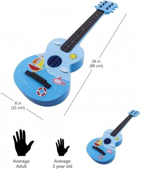 Toy Guitar 6 Metal String Acoustic Kids 26” Ukulele With Guitar Pick Rock Star Toy Musical Instrument Vibrant Sound And Blue ...