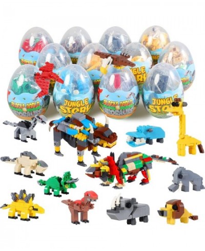 12 Pcs Pre Filled Easter Eggs with Jungle Animals Dinosaurs Building Blocks 3.25" Eggs for Easter Basket Stuffers Easter Part...