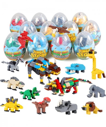 12 Pcs Pre Filled Easter Eggs with Jungle Animals Dinosaurs Building Blocks 3.25" Eggs for Easter Basket Stuffers Easter Part...