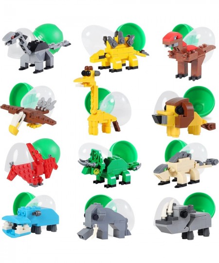 12 Pcs Pre Filled Easter Eggs with Jungle Animals Dinosaurs Building Blocks 3.25" Eggs for Easter Basket Stuffers Easter Part...