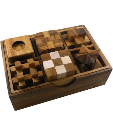 6 Wooden Puzzle Gift Set in A Wood Box - 3D Unique IQ Puzzles $50.46 - Brain Teaser Puzzles