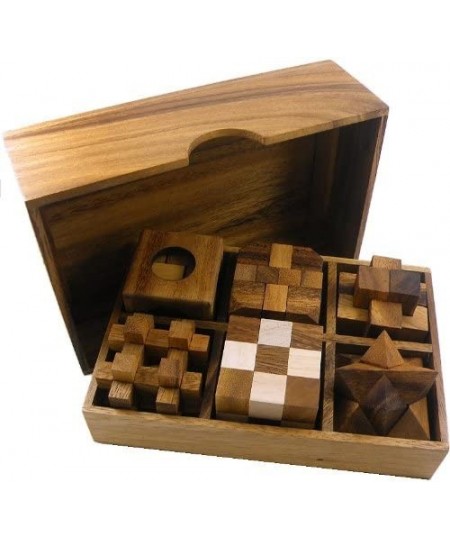 6 Wooden Puzzle Gift Set in A Wood Box - 3D Unique IQ Puzzles $50.46 - Brain Teaser Puzzles