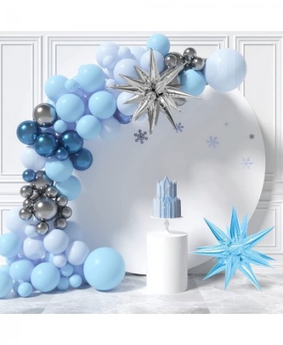 Frozen Balloon Garland - 18/12/10/5 Inch Different Sizes Metallic Blue and Silver Balloons with Spiky star Snowflakes Wonderl...