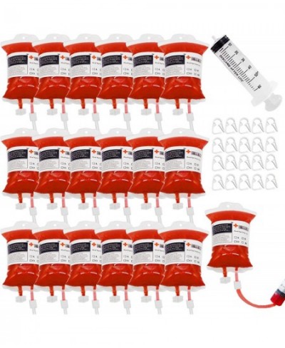 20 Pack Blood Bags for Drinks Halloween Blood IV Drink Bag Reusable Drink Pouches Containers with Syringe and Clips for Hallo...