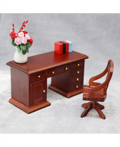 Mini Desk Chair Miniature Dollhouse Furniture Accessories 1/12 Scale Wooden Dollhouse Writing Desk Chair Set Retro Miniature ...