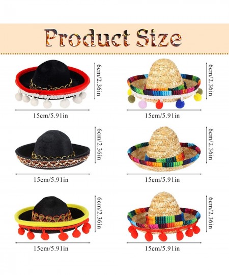 6 Pcs Mini Mexican Hats Sombrero Party Hats Mini Straw Hat for Fiesta Carnival Mexican Theme Party Decorations Dogs Cats Part...