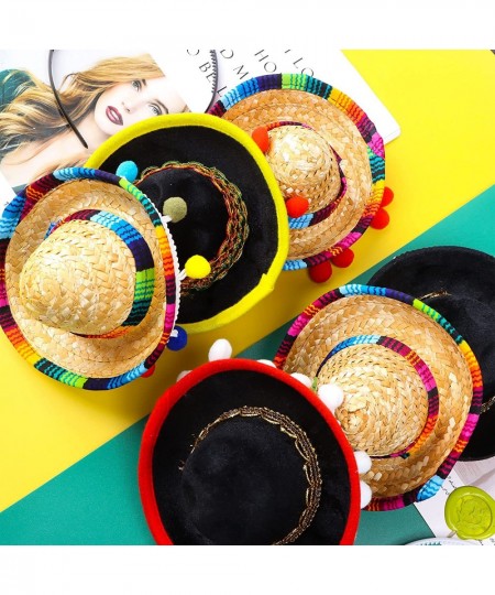 6 Pcs Mini Mexican Hats Sombrero Party Hats Mini Straw Hat for Fiesta Carnival Mexican Theme Party Decorations Dogs Cats Part...