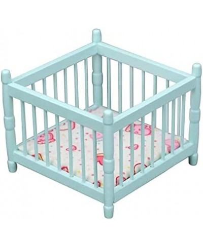 1:12 Light Blue Baby Crib Dollhouse Miniature Doll Furniture Cute Toddler Bed Wooden Square Bed Mini Crib Scene Decoration $2...