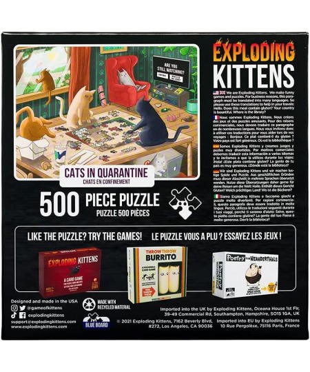 Exploding Kittens 500 Piece Jigsaw Puzzle | Cats in Quarantine Jigsaw Puzzles for Adults Cat Puzzle Quarantine Puzzle $20.51 ...