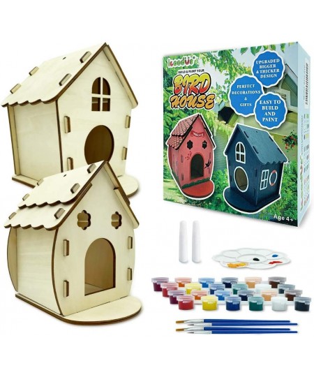 2-Pack Bigger Thicker DIY Wooden Birdhouse Kits for Kids to Build and Paint for Outdoors Backyard Includes Paints Brushes Gar...