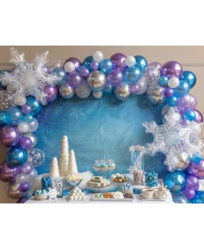 Frozen Snowflake Balloons with Winter Wonderland Backdrop - 102 Pc. Balloon Garland Kit 2 Large Mylar Snowflake Balloons Ball...