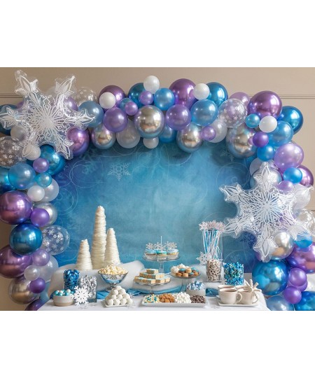 Frozen Snowflake Balloons with Winter Wonderland Backdrop - 102 Pc. Balloon Garland Kit 2 Large Mylar Snowflake Balloons Ball...