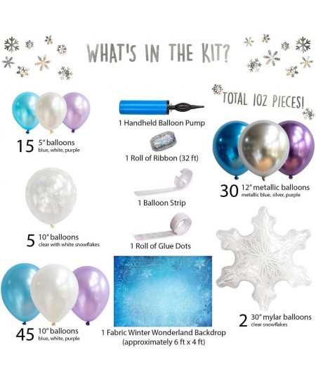 Frozen Snowflake Balloons with Winter Wonderland Backdrop - 102 Pc. Balloon Garland Kit 2 Large Mylar Snowflake Balloons Ball...