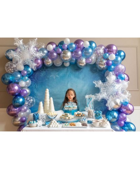 Frozen Snowflake Balloons with Winter Wonderland Backdrop - 102 Pc. Balloon Garland Kit 2 Large Mylar Snowflake Balloons Ball...