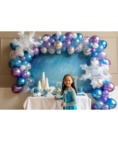 Frozen Snowflake Balloons with Winter Wonderland Backdrop - 102 Pc. Balloon Garland Kit 2 Large Mylar Snowflake Balloons Ball...