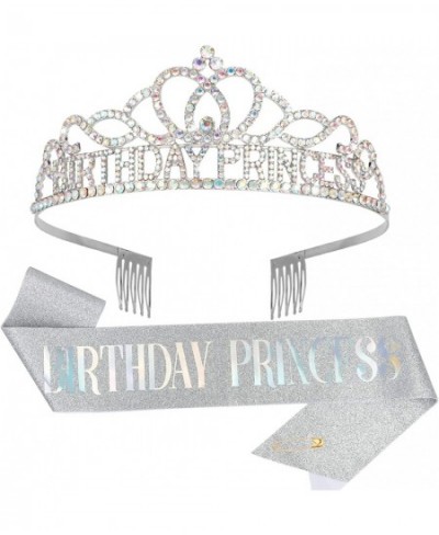 Birthday Princess Crown and Birthday Sash Set Silver AB Rhinestones Birthday Crown Birthday Girl Crown Birthday Tiara for Wom...