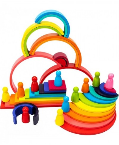 45pcs Rainbow Stacking Toy Wooden Building Blocks Preschool Educational Montessori Toys for 3 Years Old Baby Boy and Girl Gif...