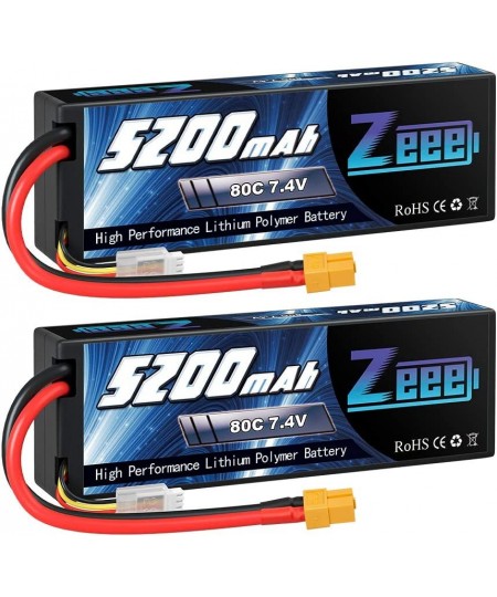 2S 5200mAh Lipo Battery 7.4V 80C Battery with XT60 Plug Hard Case for 1/8 1/10 RC Vehicles Car Slash RC Buggy Truggy RC Airpl...