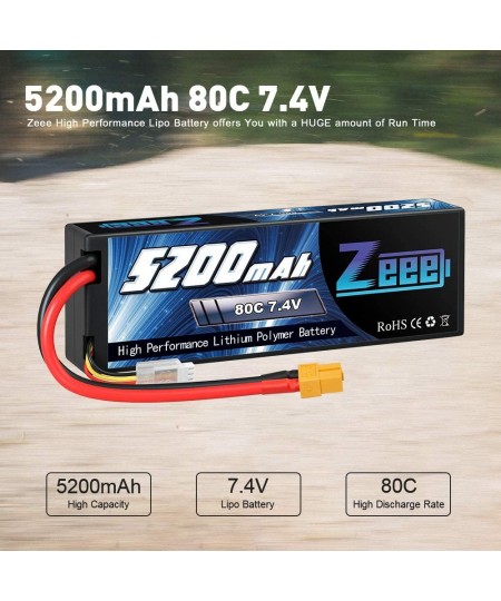 2S 5200mAh Lipo Battery 7.4V 80C Battery with XT60 Plug Hard Case for 1/8 1/10 RC Vehicles Car Slash RC Buggy Truggy RC Airpl...