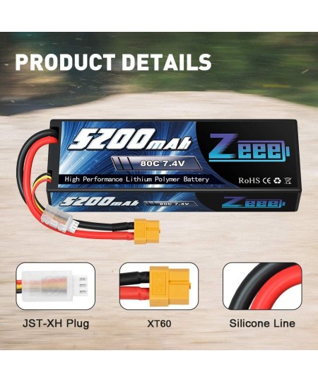 2S 5200mAh Lipo Battery 7.4V 80C Battery with XT60 Plug Hard Case for 1/8 1/10 RC Vehicles Car Slash RC Buggy Truggy RC Airpl...