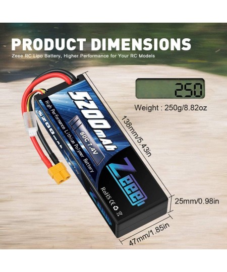 2S 5200mAh Lipo Battery 7.4V 80C Battery with XT60 Plug Hard Case for 1/8 1/10 RC Vehicles Car Slash RC Buggy Truggy RC Airpl...