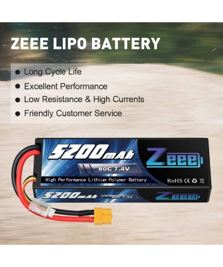 2S 5200mAh Lipo Battery 7.4V 80C Battery with XT60 Plug Hard Case for 1/8 1/10 RC Vehicles Car Slash RC Buggy Truggy RC Airpl...