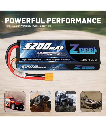 2S 5200mAh Lipo Battery 7.4V 80C Battery with XT60 Plug Hard Case for 1/8 1/10 RC Vehicles Car Slash RC Buggy Truggy RC Airpl...