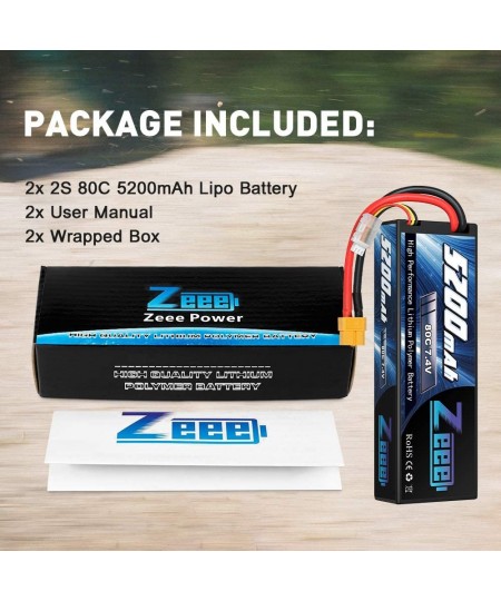 2S 5200mAh Lipo Battery 7.4V 80C Battery with XT60 Plug Hard Case for 1/8 1/10 RC Vehicles Car Slash RC Buggy Truggy RC Airpl...