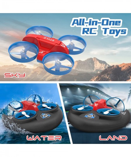 3 in 1 Water Land and Air RC Boat Toys for Boys 2.4 GHz High Speed Remote Control Boat Kids Drone 360° Spin and Flip RC-Hover...