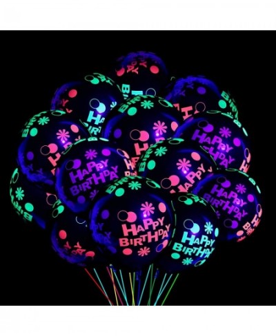 50pcs Happy Birthday Neon Glow Balloons Glow in Blacklight Black Light Fluorescent Balloons for Neon Birthday Glow Theme Part...