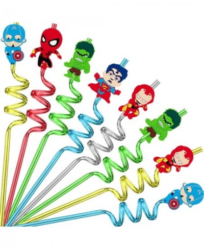 25Pcs Superhero Plastic Straws Party Favors Supplies with 2Pcs Cleaning Brush Reusable Drinking Straws Birthday Party Supplie...