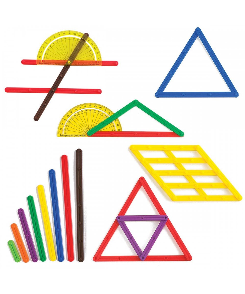 LEARNING ADVANTAGE GeoStix Basic Set - 80 Construction Sticks - 24 Activity Cards - 2 Protractors - Build 2D Shapes and Measu...