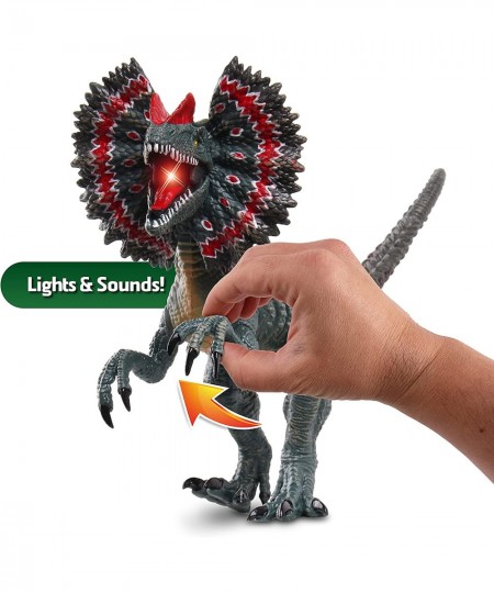 WowWorld B/O Dilophosaurus (Lights & Sounds) Realistic Roars by Rotating an arm Red LED Lights in Mouth and Along Ribs Articu...