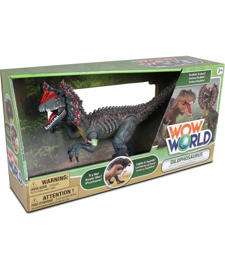 WowWorld B/O Dilophosaurus (Lights & Sounds) Realistic Roars by Rotating an arm Red LED Lights in Mouth and Along Ribs Articu...