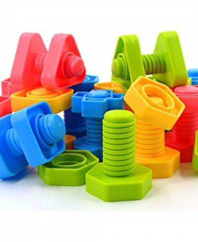 32 pcs Shapes Nuts and Bolts Stacking Toys - STEM Color Sorting Learning Games - Montessori Building Construction Kids Matchi...