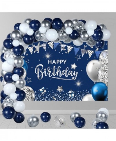 Navy Blue and Silver Birthday Party Decorations 65Pcs Navy Silver Balloon Garland Arch Kit Extra Large Happy Birthday Backdro...