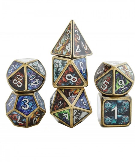 Dungeons and Dragons Design Polyhedral Metal Game Dice with Antique Iron Edge 7pcs Set for DND RPG MTG Table Games Pathfinder...