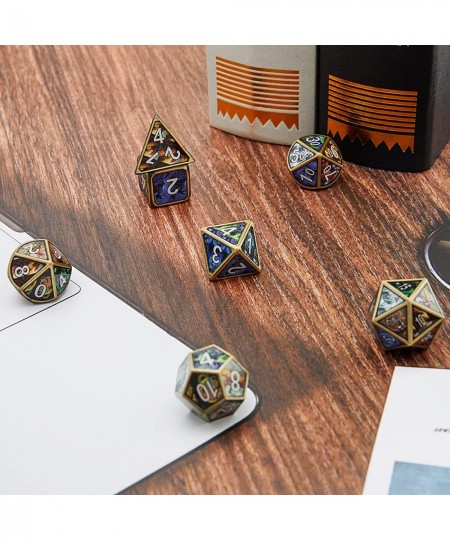 Dungeons and Dragons Design Polyhedral Metal Game Dice with Antique Iron Edge 7pcs Set for DND RPG MTG Table Games Pathfinder...