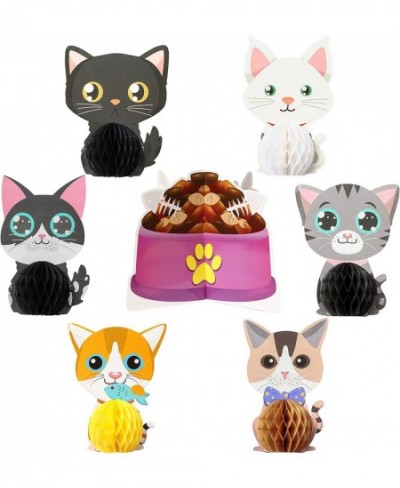 7Pcs Cat Themed Honeycomb Centerpieces Birthday Party Favor Table Decoration Meow Double Sided Table Toppers Party Supplies P...