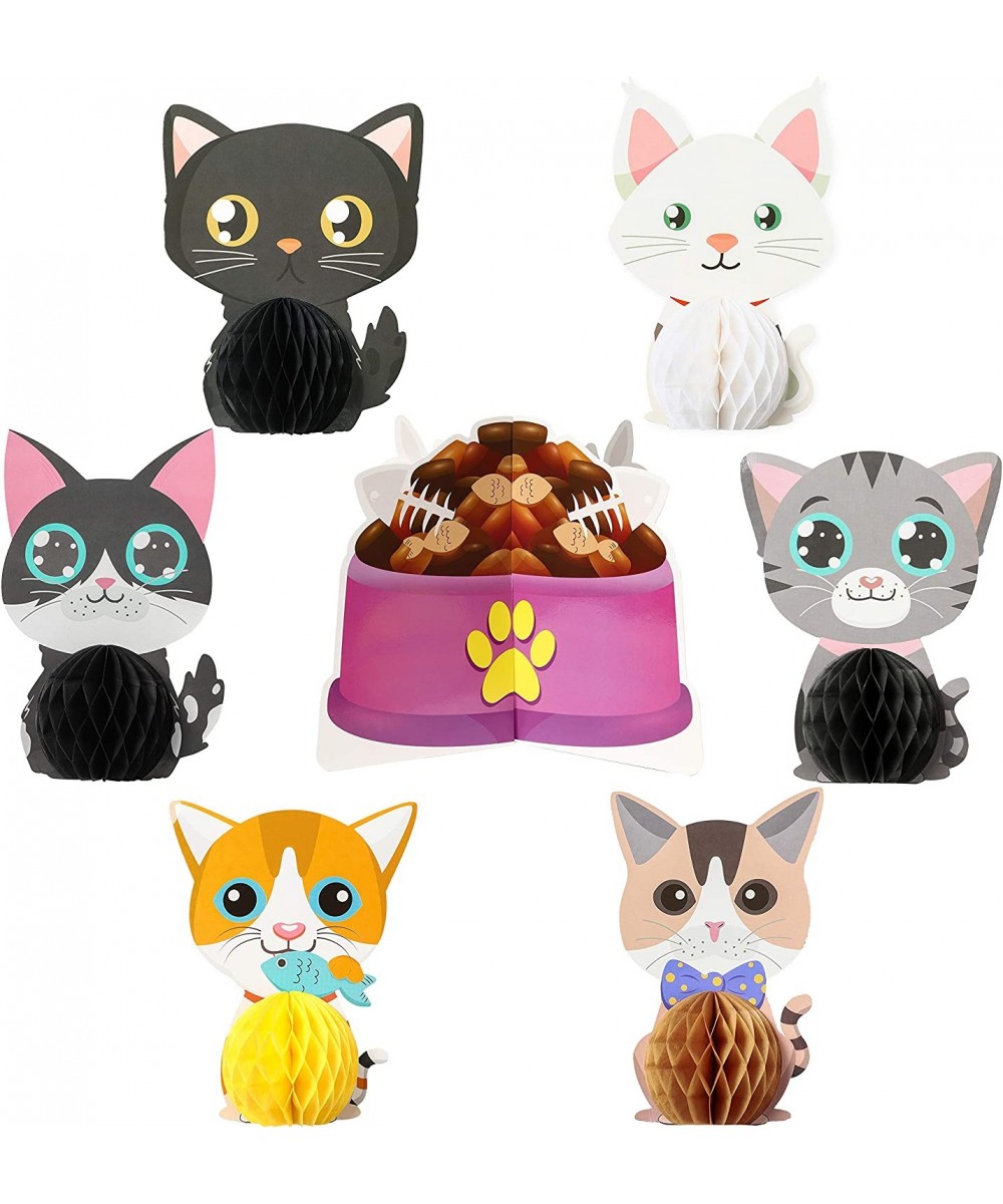 7Pcs Cat Themed Honeycomb Centerpieces Birthday Party Favor Table Decoration Meow Double Sided Table Toppers Party Supplies P...