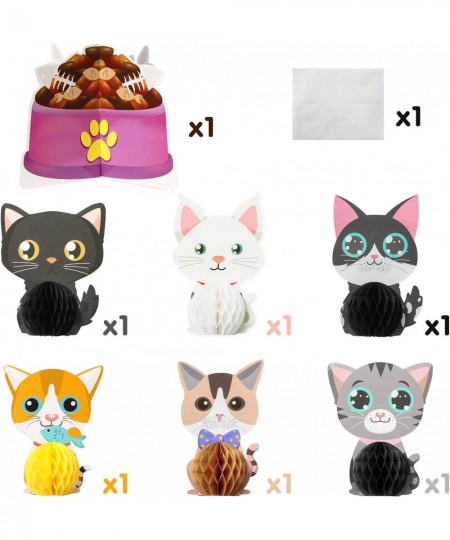 7Pcs Cat Themed Honeycomb Centerpieces Birthday Party Favor Table Decoration Meow Double Sided Table Toppers Party Supplies P...