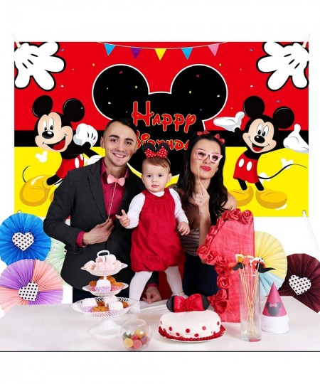 Mickey Happy Birthday Fabric Banner Backdrop Kids Party Decorations Themed Party Favor Supplies Photo Booth Prop for Kids Bab...