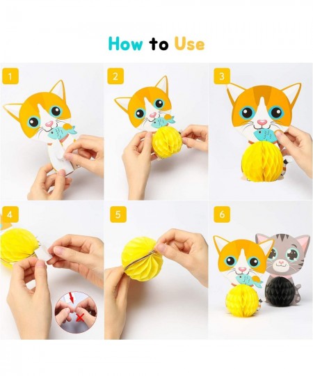 7Pcs Cat Themed Honeycomb Centerpieces Birthday Party Favor Table Decoration Meow Double Sided Table Toppers Party Supplies P...