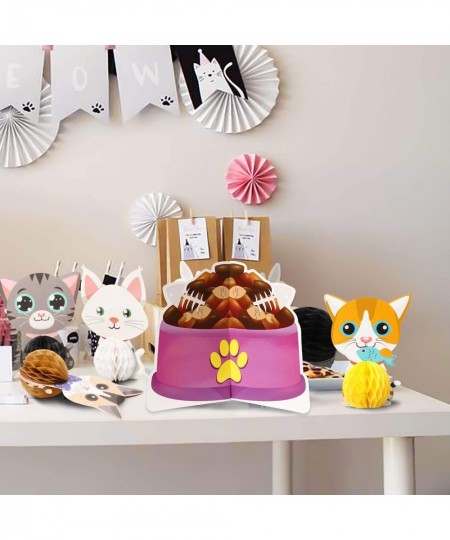 7Pcs Cat Themed Honeycomb Centerpieces Birthday Party Favor Table Decoration Meow Double Sided Table Toppers Party Supplies P...