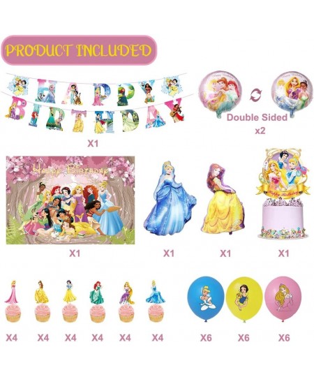 Princess Birthday Party Decorations Princess Theme Party Supplies for Kids Include Happy Birthday Banner Cake Topper Backdrop...